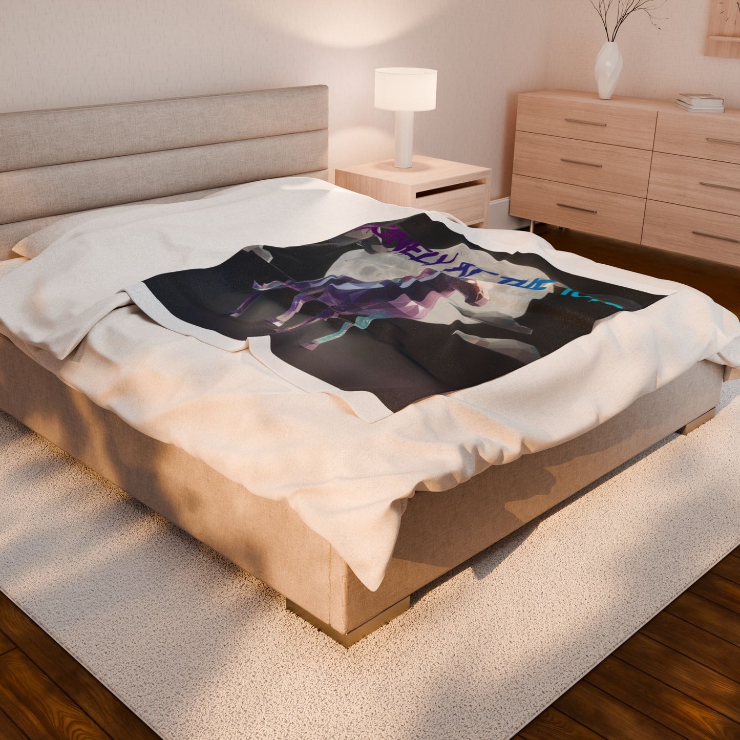 Velveteen Plush Blanket — 'Lonely at the Top' Geometric Unicorn Moonlight Throw